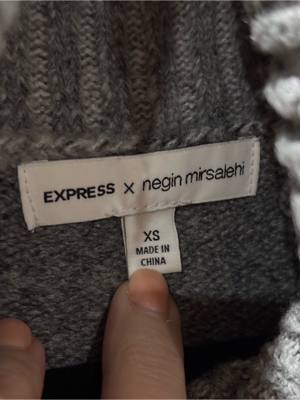 Express Gray Ribbed Cowl-Neck Balloon-Sleeve Sweater - Picture 2 of 5